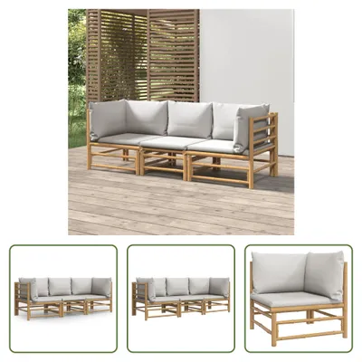 Produktbild von The Living Store 3-tlg. Garten-Lounge-Set mit Hellgrauen Kissen Bambus