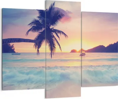 Produktbild von Bild auf Leinwand - Leinwandbild - Meer Strand Palme - 130x100cm - Wand Bild - Wanddeko - Leinwanddruck - Bilder - Kunstdruck - Wanddekoration - Leinwand bilder - Wandkunst - CB130x100-3992