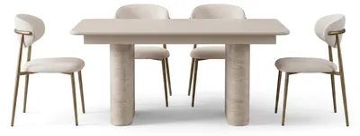 Produktbild von Esszimmer Set Beige Holz Textil Modern Esstisch Stühle Sideboard Spiegel