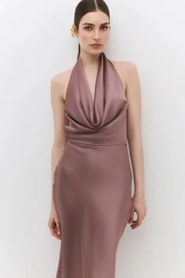 Produktbild von Drapiertes Satin-Maxikleid mit Neckholder, Old Rose, 34