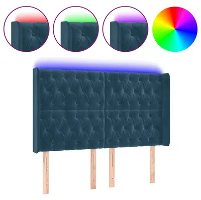 Produktbild von vidaXL LED Kopfteil Dunkelblau 147x16x118/128 cm Samt
