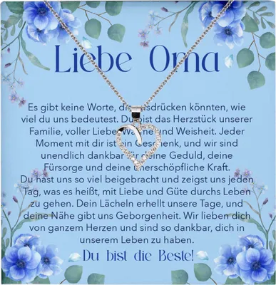 Produktbild von 22Feels Liebe Oma Geschenk Herz Halskette Karte Frauen Damen Collier Grossmutter Weihnachten Geburtstag Muttertag Grosseltern (Damen Silber 925/000 Schmuck)