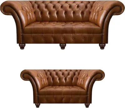 Productafbeelding van Luxe bruine leren bankstel, design zitmeubels, 3-zitsbank