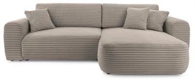 Produktbild von Homebook HAPPIELLO – L-förmiges Ecksofa mit Schlaffunktion, Bettkasten und Cord-Bezug, Universell, Beige