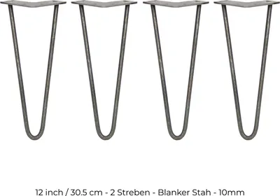 Produktbild von SKISKI Legs 4 x 2 Streben Hairpin-Legs Haarnadelbeine Haar-Nadel-Beine Haarnadel-Beine Tischbeine Stuhlbeine Möbelbeine Möbelfüße Möbelfuß Haarnadel-Tischbeine 30.5cm H 10mm D Rohstahl