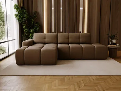 Produktbild von GrainGold Ecksofa L-Form Montero Links - Ecksofa mit Schlaffunktion, Bettkasten - Moderne Ecksofa, Wohnzimmer Sofa - Eckcouch mit Bouclé-Stoff -  Braun