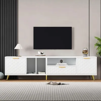 Produktbild von TV-Möbel - TV-Schrank - Unterhaltungsmöbel - Lowboard - TV-Standfuß - Hochglanzweiß - Viel Stauraum