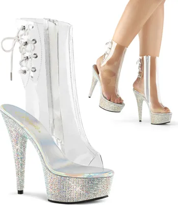 Produktbild von BEJEWELED-1018DM-6 Pleaser Damen Strass High-Heels Plateau Stiefeletten transparent