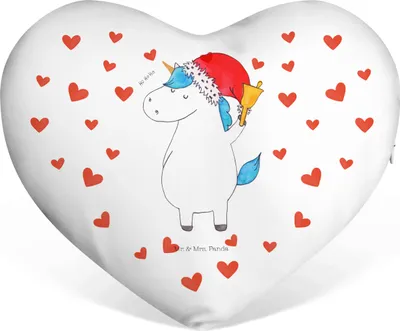 Produktbild von Mr. & Mrs. Panda Dekokissen Einhorn Weihnachtsmann - Weiß - Geschenk, Unicorn, Nikolaus, Einhörner, Geburtstagskissen, dekoartikel, Sofakissen, Kuschelkissen, Weihnachten