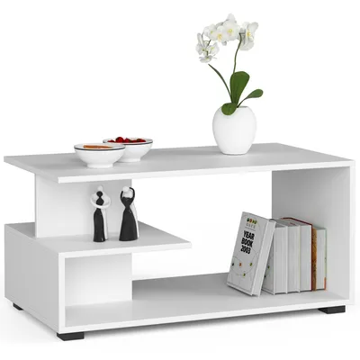 Obrázek produktu pro Bílý konferenční stolek s úložným prostorem, 90 x 50 x 45 cm (DxŠxV), moderní design, odolné dřevo