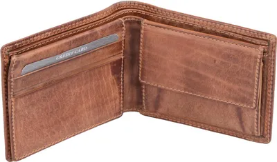 Produktbild von Minibörse Echtleder Brieftasche braun 11x8,5cm mit Sichtfach und geteiltem Scheinfach