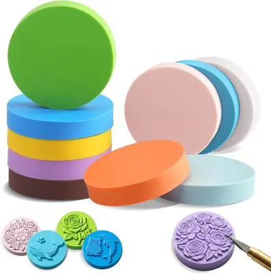Immagine prodotto di 10 pezzi di gomma per timbri fai da te, set di linoleum rotondo 5x1 cm, blocchi di gomma per timbri da tagliare. Piastre di linoleum multicolore per la creazione di timbri. Blocchi di gomma per intaglio