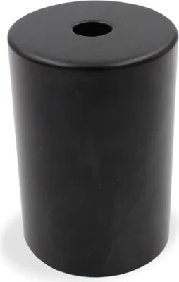 A black cylindrical object with a hole in the top, isolated on a white background.