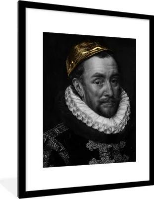 Produktbild von MuchoWow® Gerahmtes Poster Wilhelm von Oranien - Adriaen Thomasz - Schwarz - Weiß 60x80 cm - Poster mit Schwarzem Bilderrahmen Wandposter Rahmen Foto Bilder - Wohnzimmer - Dekorationen - Prämie