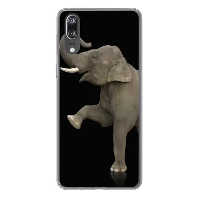 Produktbild von MuchoWow® Handyhülle Schutzhülle Hülle für Huawei P20 Elefant - Tiere - Schwarz - Porträt Silikon Softcase Handy Hülle - Hardcover
