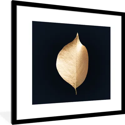 Produktbild von MuchoWow® MuchoWow® Gerahmtes Poster Blätter - Gold - Schwarz - Pflanzen - Luxus 40x40 cm - Poster mit zchwarzem Bilderrahmen - Poster - Plakat im Rahmen