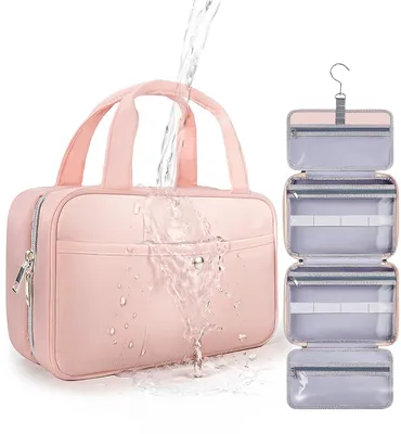 Imagen del producto de Estuche de maquillaje impermeable, de 26x17x9 cm, color rosa, ideal para viajes