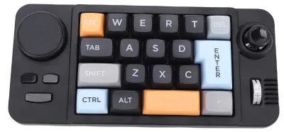 Image de Clavier mécanique USB-C filaire avec pavé numérique, utilisable d'une seule main, 19 touches programmables, rétroéclairage LED RGB et joystick à molette pour le travail et les jeux
