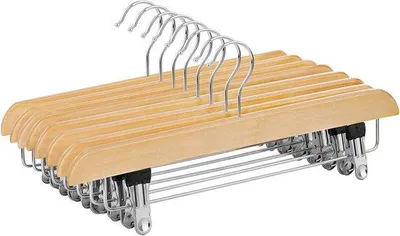 Produktbild von Famanu Kleiderbügel Set von 8 - Massivholz mit Antirutschclips, natürliche Farbe