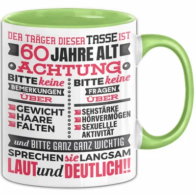 Produktbild von 60 Jahre Tasse Geschenk Witziger Spruch Geburtstag Lustige Geschenkidee (Grün)