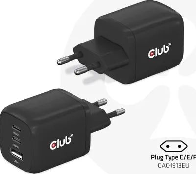 Immagine prodotto di Club3D Ladegerät   2xUSB Typ C, 1xUSB Typ A, PD  65W, GaN retail
