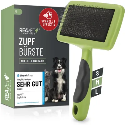 Produktbild von REAVET Hundebürste, Katzenbürste, Zupfbürste für Langhaar Hunde & Katzen I Mittlere Rassen (M) I Entfernt sanft Unterwolle, Verfilzungen & Knoten I Haustier Bürsten