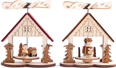 Image de BRUBAKER Set de 2 pyramides de Noël Maison de l'Avent - 2 motifs : Enfant Jésus avec ange/figurines d'histoires avec livre - pyramides de table en bois de 10,5 cm chacune
