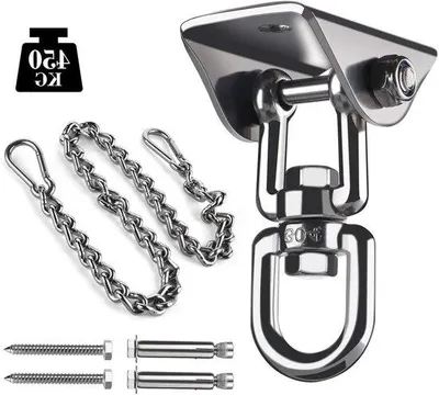 Produktbild von 450 kg Fassung 360-Grad-Drehbarer Dachhaken aus Edelstahl mit Verlängerkette, Karabinerschlaufen und Schwingschaltung