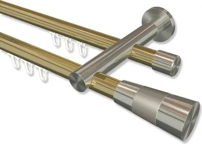 Produktbild von Interdeco Innenlaufstange, Gardinenstange mit Innenlauf Messing-Optik / Edelstahl-Optik Modell Platon Tanara, 20 mm Ø 2-läufig, 400 cm (geteilt)