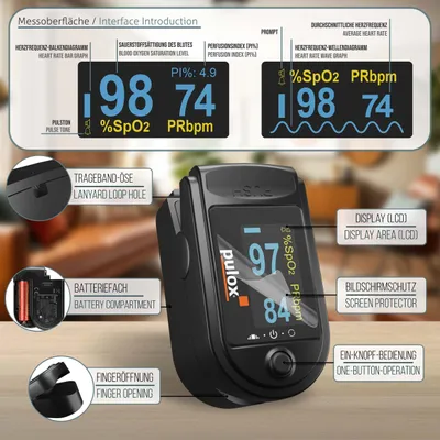 Produktbild von Pulox PO-200A Set Pulsoximeter mit Alarm Schwarz