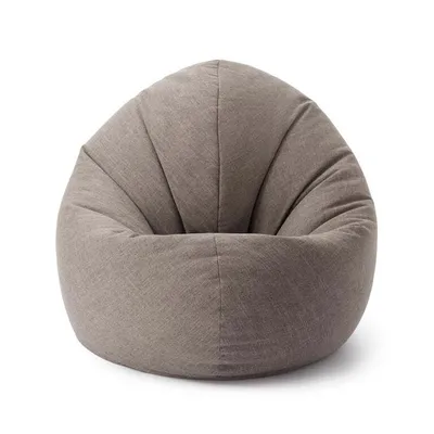 A single, light gray beanbag chair is shown against a white background.