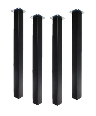 Four black table legs arranged in a row against a white background.