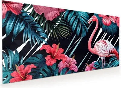 Produktbild von Küchenrückwand Spritzschutz Glas mit Motiv Flamingo Paradise 40 x 40 cm