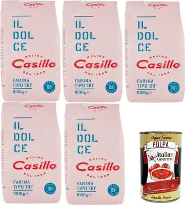 Produktbild von Casillo IL Dolce Farina di Grano Tenero Tipo 00 W 160 IL Dolce Weichweizenmehl Typ 00 W 160 5x1kg + Italian Gourmet polpa 400g