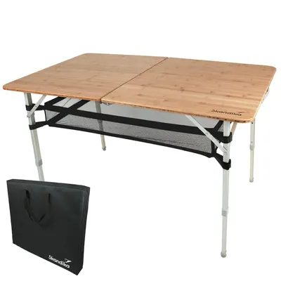 Produktbild von Skandika Bambus Campingtisch Tolja | Faltbarer Tisch mit Netzablage, versch. Größen, 3-Fach höhenverstellbar, Alu, Holz, wetterfest, UV-beständig
