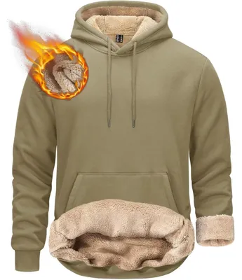 Productafbeelding van Herrenhoodie, sherpa-voering, kangoeroezak, winddicht, maat M, kleur khaki