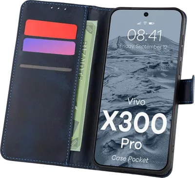 Produktbild von Handyhülle mit Klappe für Vivo X300 Pro, Bizon Case Pocket, Dunkelblau