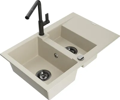 Immagine prodotto di Mexen Gaspar lavello in granito 1,5 vasca con scolapiatti e rubinetto da cucina Flora, beige - 6507-69-670401-70-B