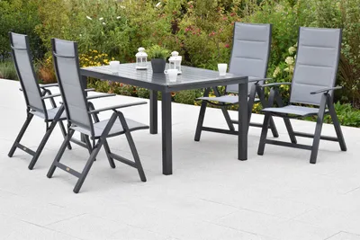 Produktbild von Merxx "Florenz" Set 5tlg., 4 Florenz Klappsessel, 1 Ausziehtisch 150 (200) x 90 cm, Aluminium/Textil