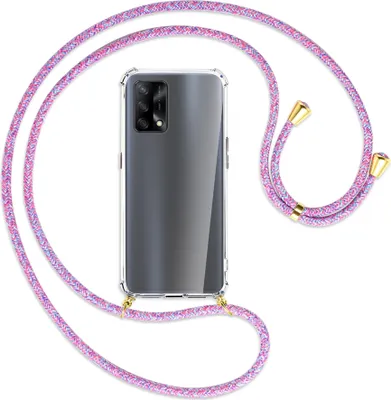 Produktbild von Handykette Backcover-Schutzhülle mit Band (Metall goldfarben) für Oppo A74 4G, Oppo F19 4G - lila/rosa/blau