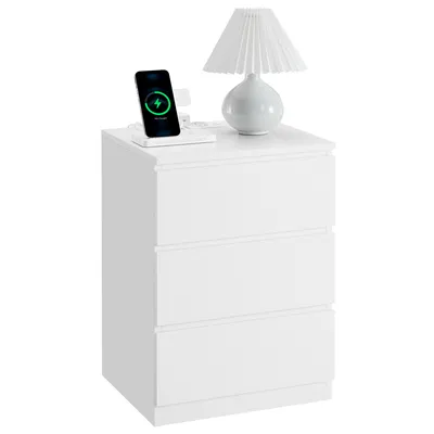Obrázek produktu pro Noční stolek VASAGLE, odkládací stolek, 3 zásuvky, zkosené hrany, 2 zásuvky, 2 porty USB