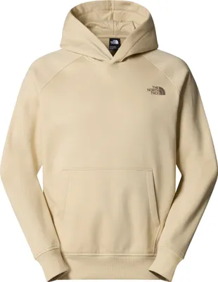 A beige hoodie with a small logo on the chest.