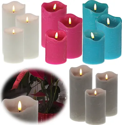 Produktbild von LS-LebenStil LED 3D Stumpenkerze Grau 20cm Echtwachs flackernde flammenlose Kerze Blockkerze mit Timer Batterie Adventskranz Deko Hochzeit
