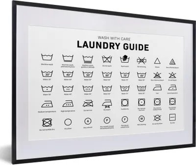 Produktbild von MuchoWow® Gerahmtes Poster Wäschesymbole - Wäscheetiketten - Waschanleitung 60x40 cm - Poster mit Schwarzem Bilderrahmen Wandposter Rahmen Foto Bilder - Schlafzimmer - Plakat in Rahmen - Drucken