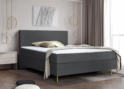 Produktbild von Boxspringbett 140 x 200 cm mit Matratze und Topper, minimalistischem Design, Bonellmatratzen H4 Graphit Liguria