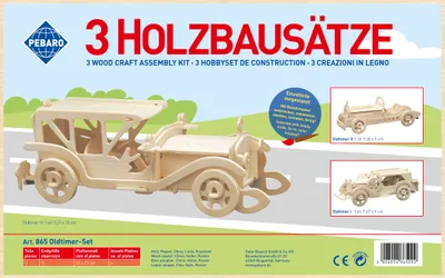 Zdjęcie produktu dla Pebaro 865, zestaw do budowy drewnianych modeli samochodów zabytkowych, 3 sztuki, puzzle 3D: Samochód zabytkowy I, Samochód zabytkowy II, Samochód zabytkowy III. Zestaw do modelarstwa, rękodzieło z drewna, drewniane puzzle, płyty drewniane wstępnie wycięte, pomysł na prezent