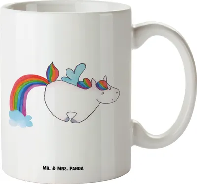 Produktbild von Mr. & Mrs. Panda Haferl Einhorn Fliegendes Pferd - Weiß - Geschenk, Pott, Kaffeepott, Glitzer, Unicorn, Große Teetasse, weisse tasse, Spielen, Deko, Realität, Regenbogen
