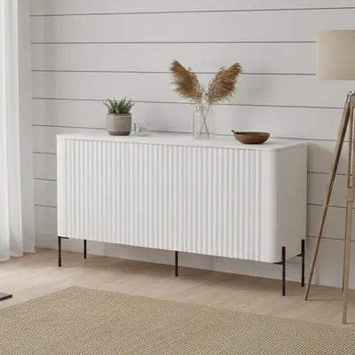 Image de Susegana - Buffet, 150x40x80h cm Blanc, 3 Étagères