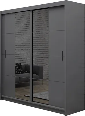Produktbild von Schwebetürenschrank Genua II 203, 2 Türen Kleiderschrank mit 2 Spiegel, Moderne Garderobe, Schrank in Größe: 203 x 215 x 61 cm