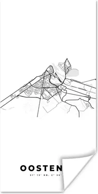 Produktbild von MuchoWow® Poster Stadtplan - Schwarz und weiß - Karte - Ostende - Belgien - Karte 20x40 cm - Plakat - Foto